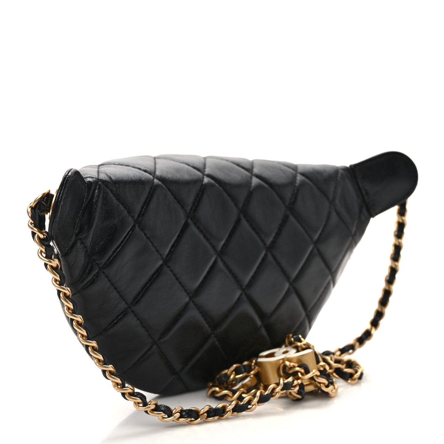 Shiny Lambskin Enamel Quilted Waist Bag Fanny Pack Black