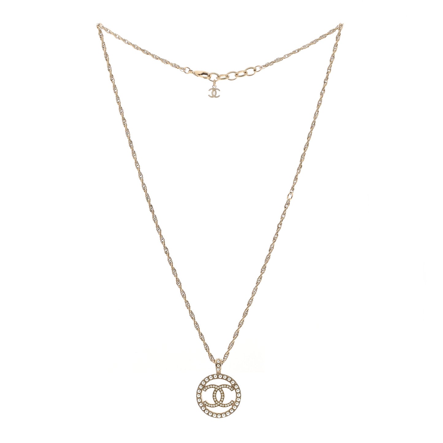 Pearl CC Round Pendant Necklace Gold