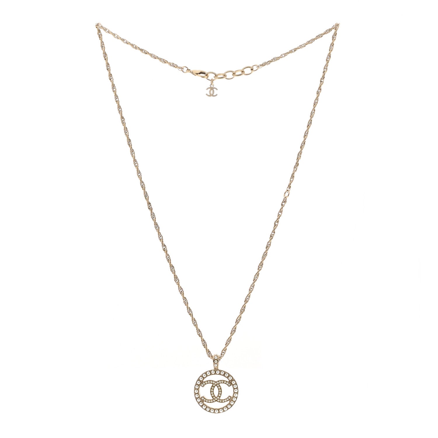 Chanel Pearl CC Round Pendant Necklace Gold 3 of 7