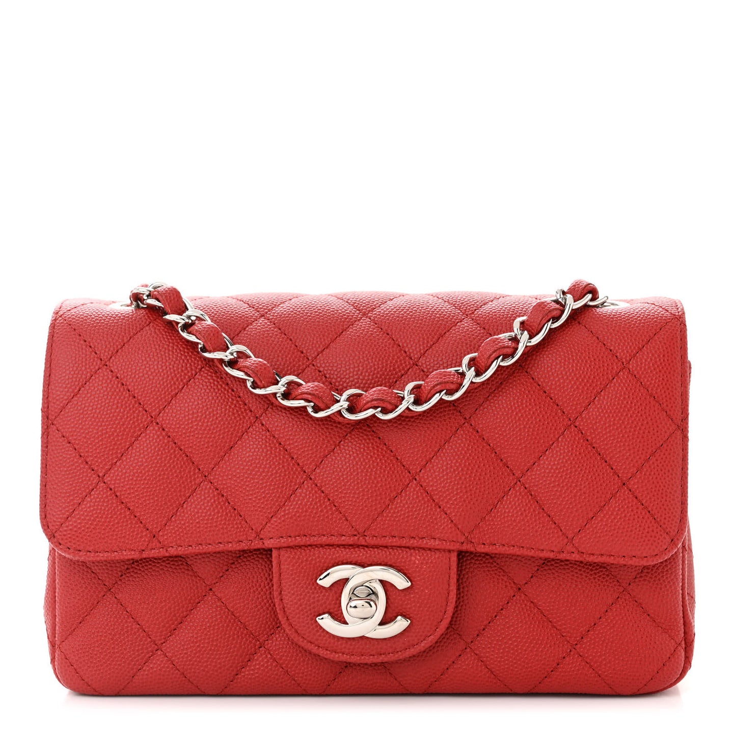 Caviar Quilted Mini Rectangular Flap Red