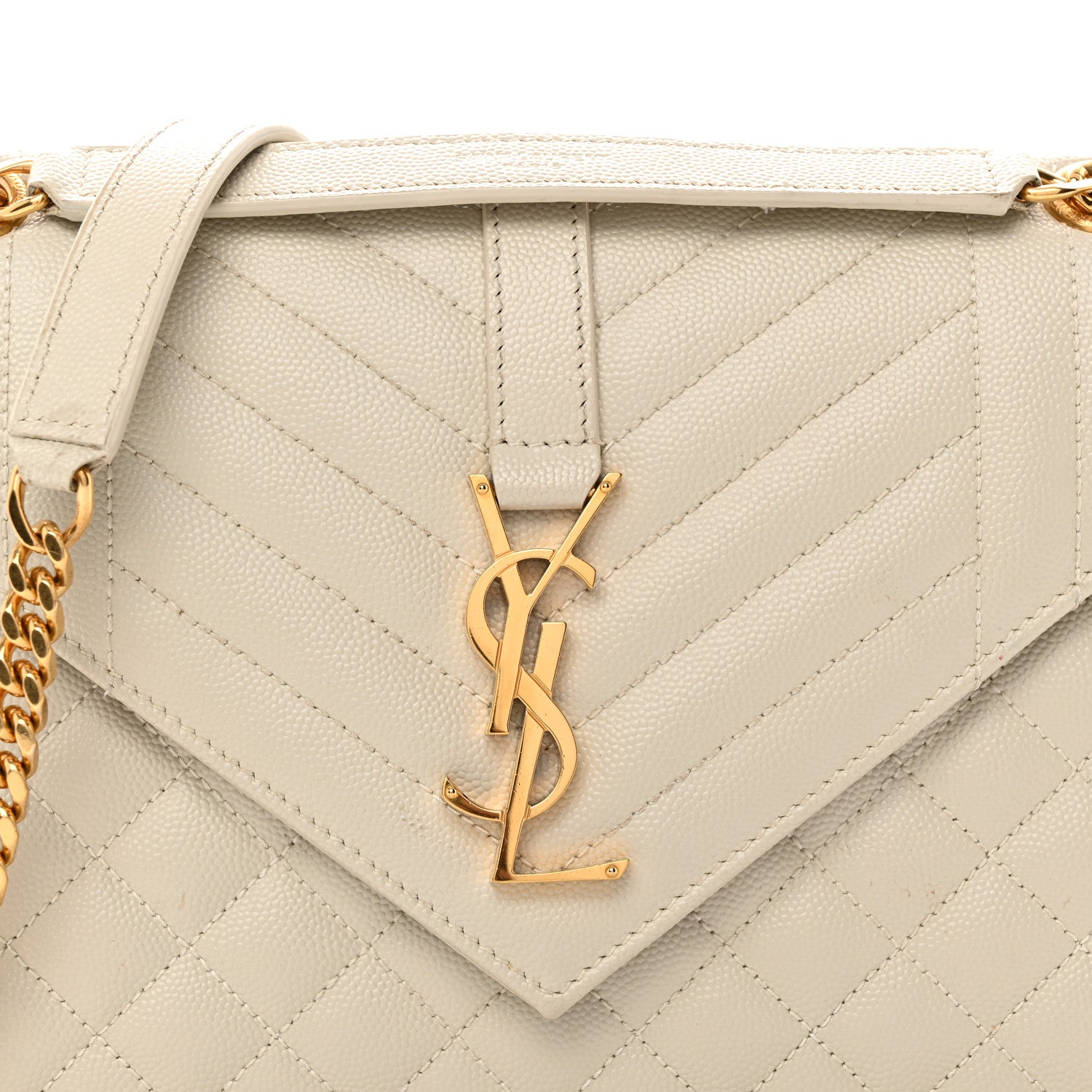 Saint Laurent Grain De Poudre Textured Mixed Matelasse Medium Triquilt Monogram Satchel Crema Soft 8 of 13