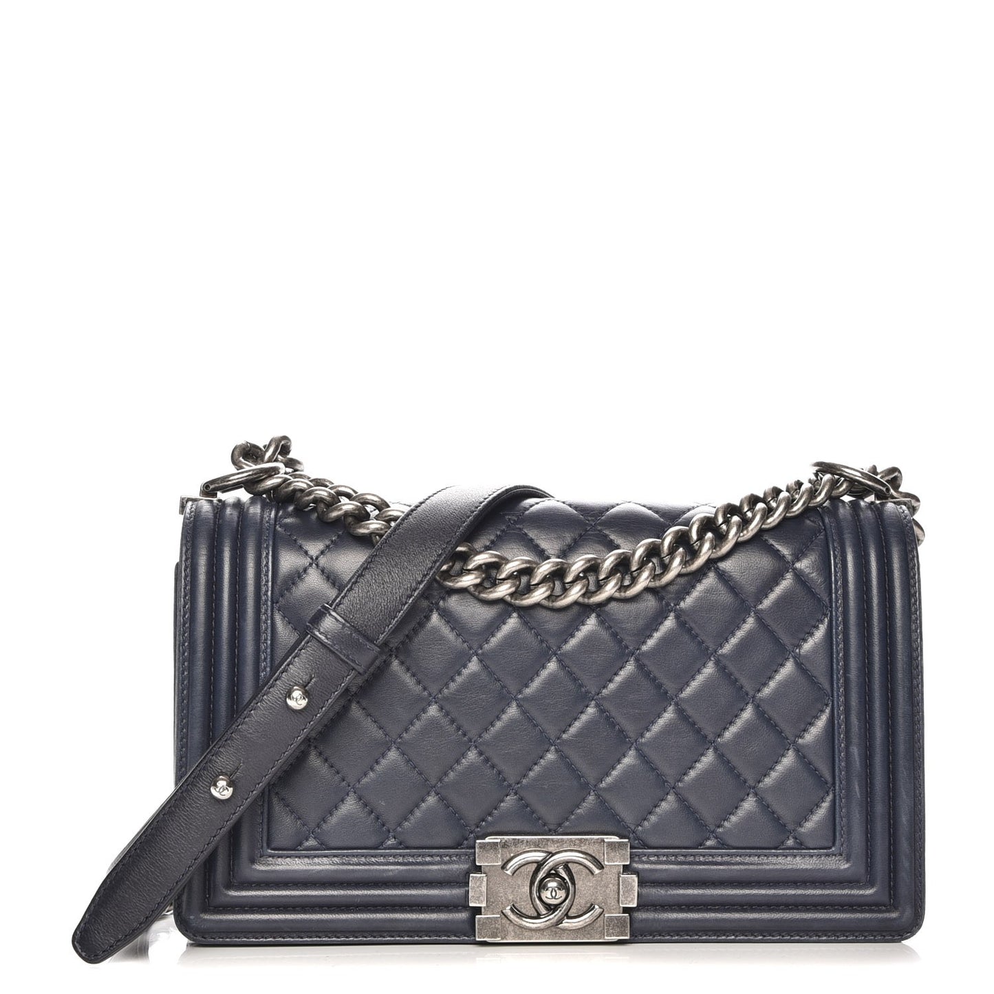 Lambskin Quilted Medium Boy Flap Dark Blue