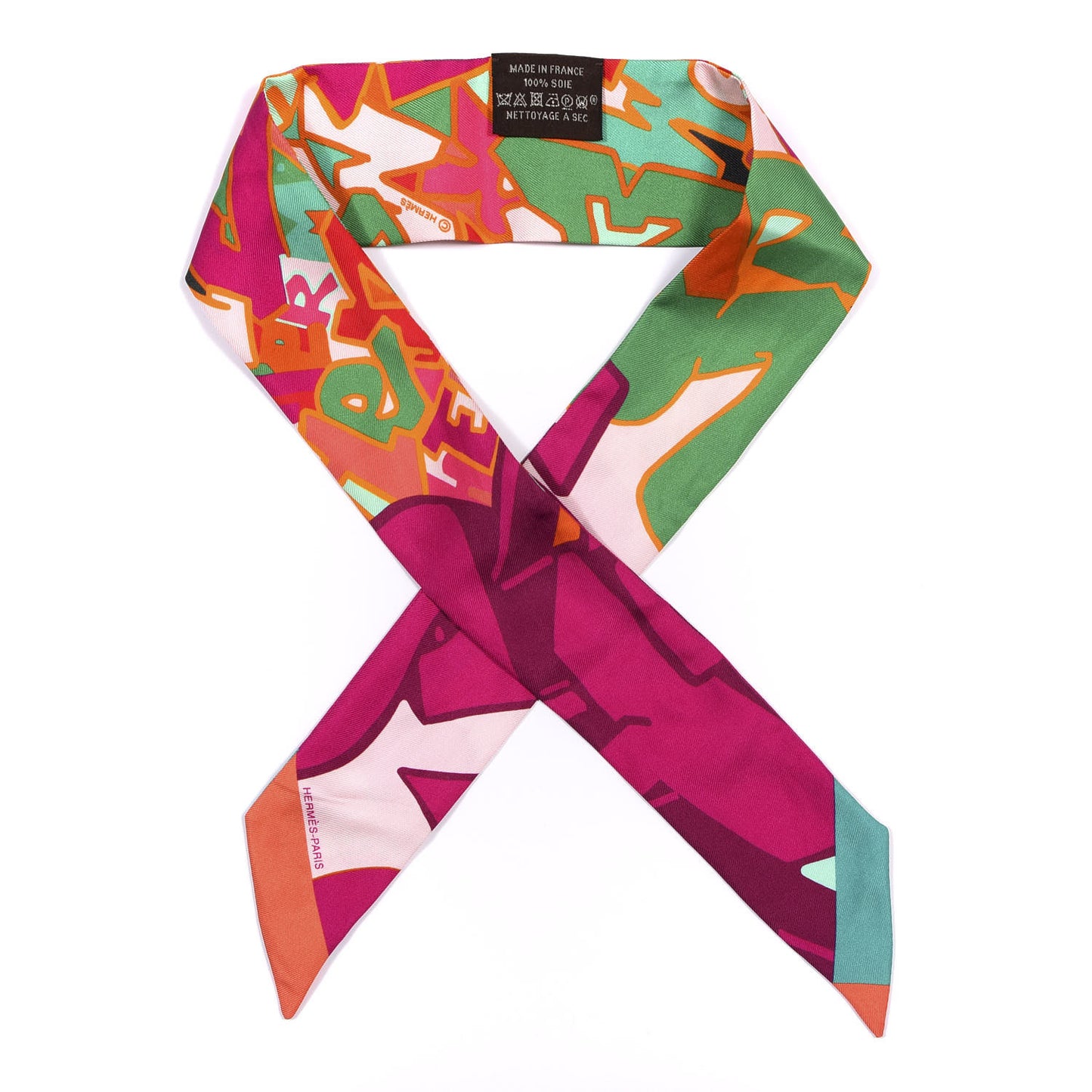 Silk Graff Graffiti Twilly Fuchsia Orange Vert