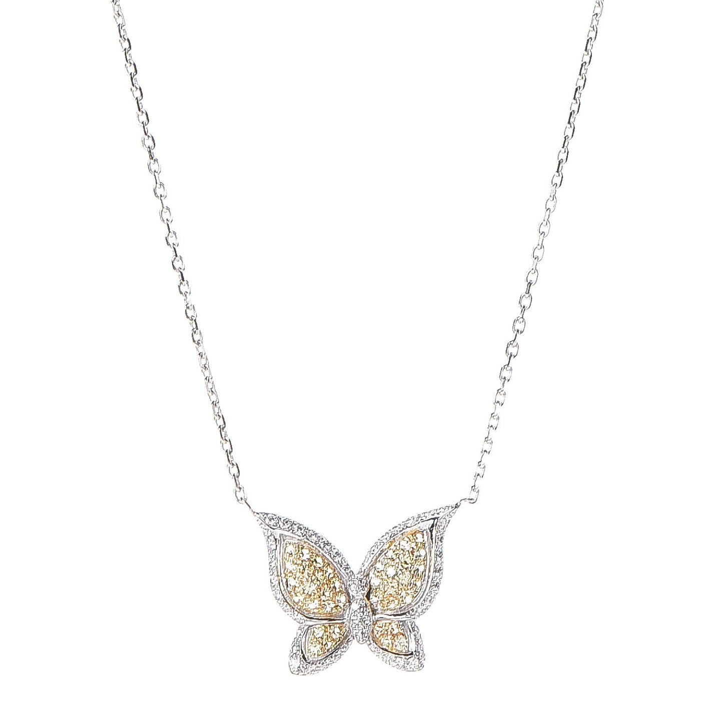18K White Yellow Gold Diamond Yellow Sapphire Butterfly Pendant Necklace