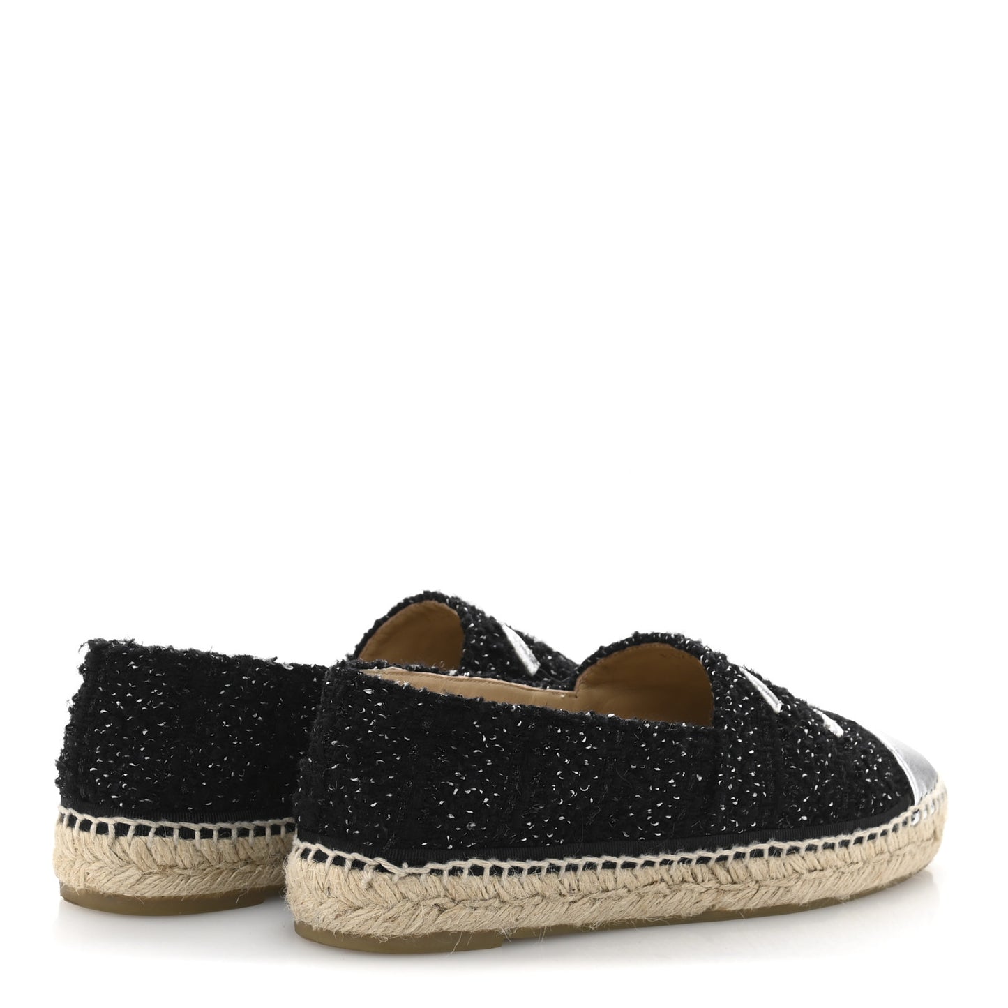 Metallic Lambskin Tweed CC Espadrilles 39 Black Silver