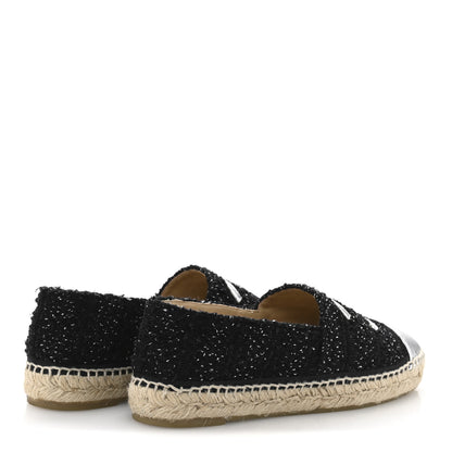 Chanel Metallic Lambskin Tweed CC Espadrilles 39 Black Silver 5 of 10