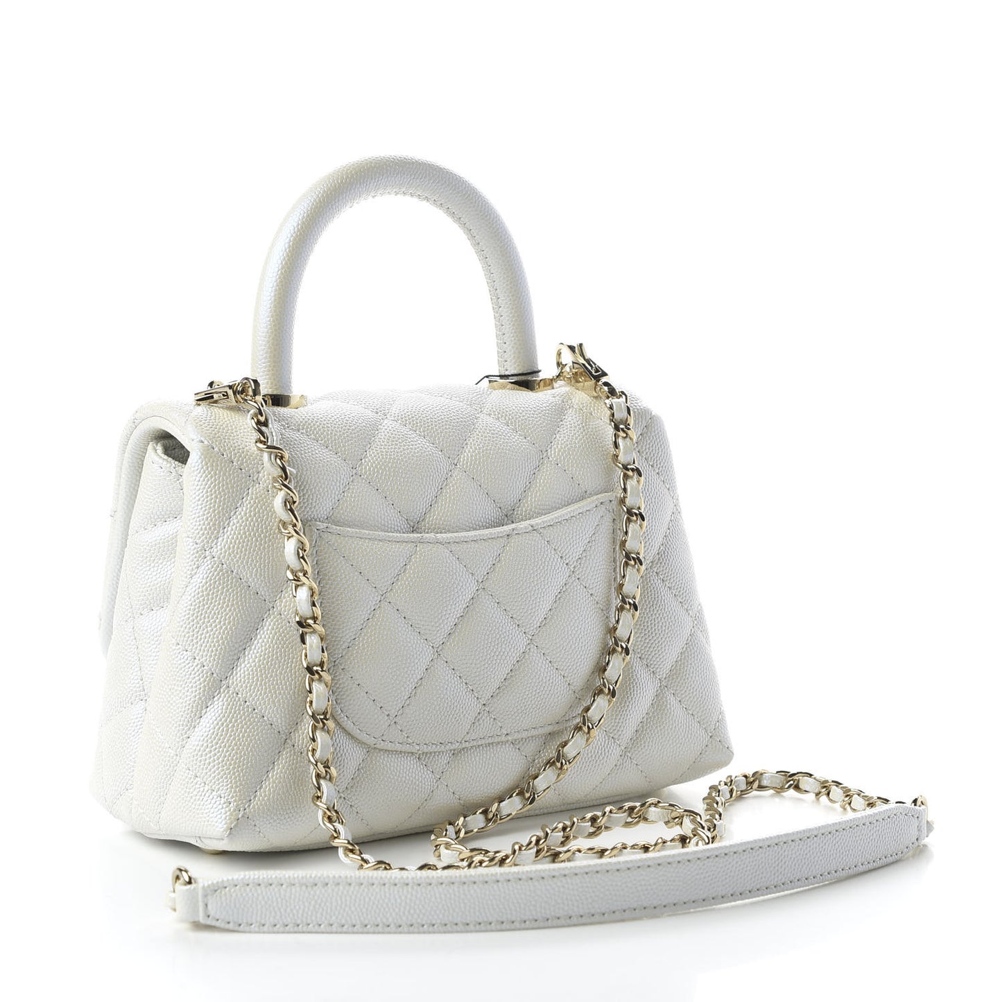 Iridescent Caviar Quilted Extra Mini Coco Handle Flap Ivory