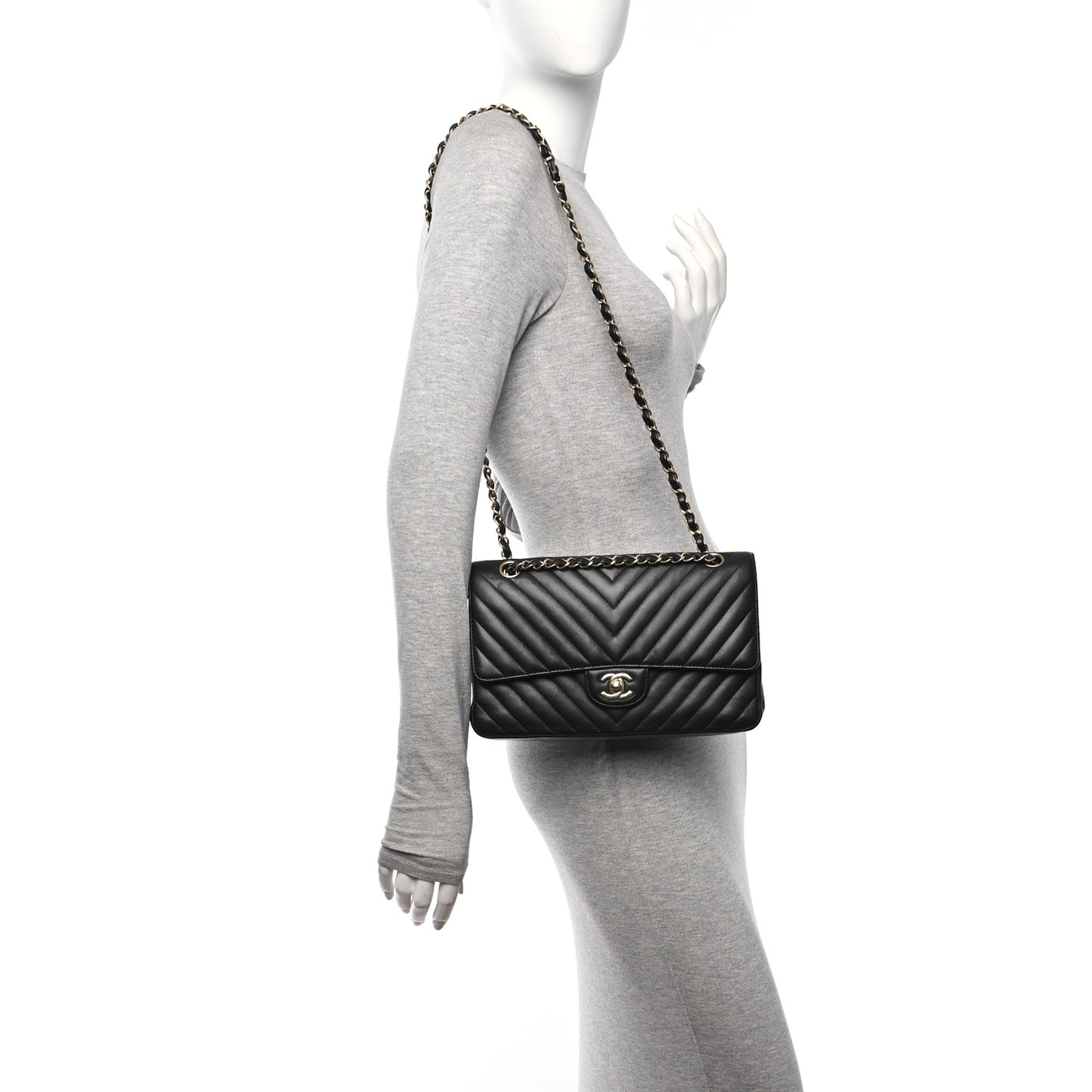 Lambskin Chevron Quilted Medium Double Flap Black