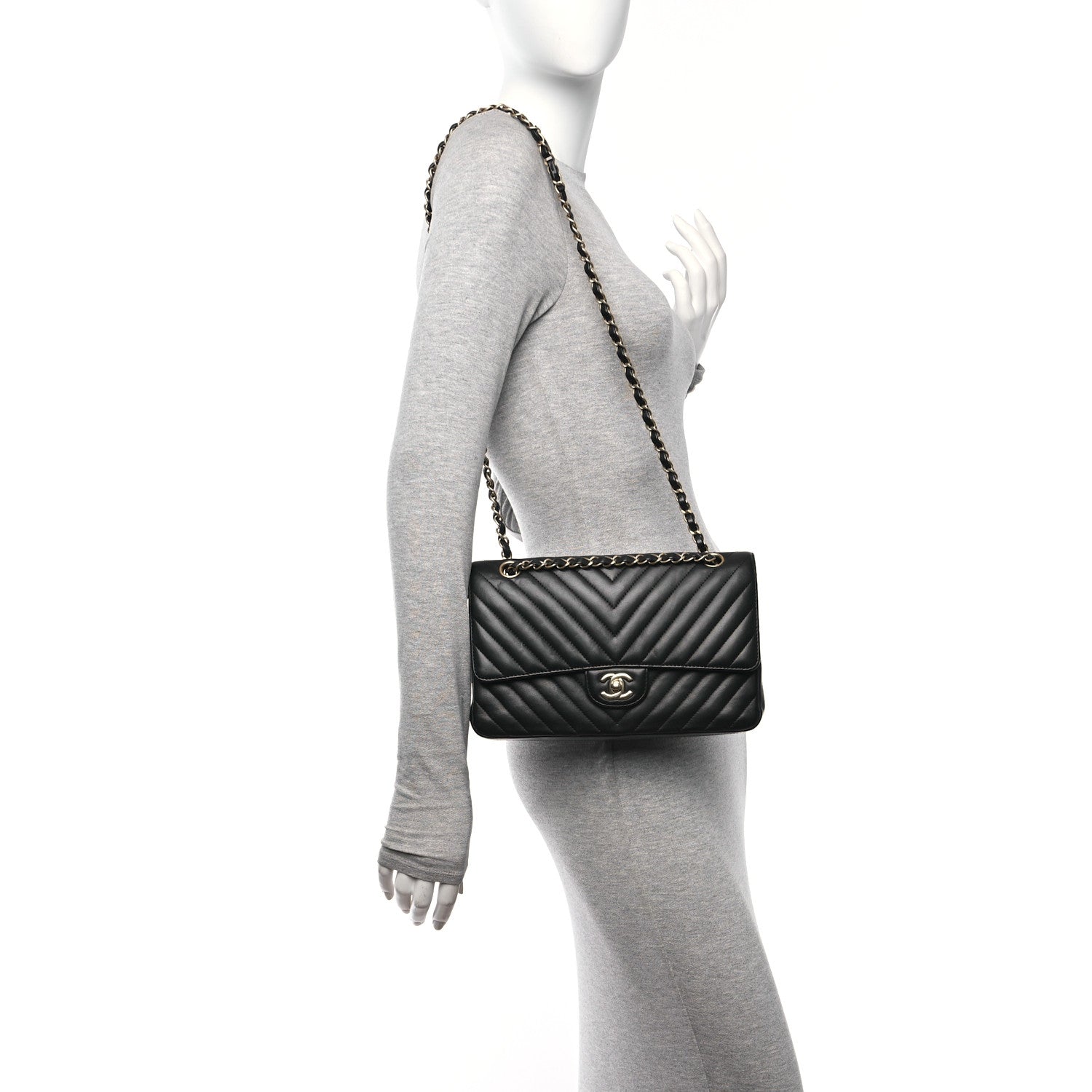 Chanel Lambskin Chevron Quilted Medium Double Flap Black 2 of 11