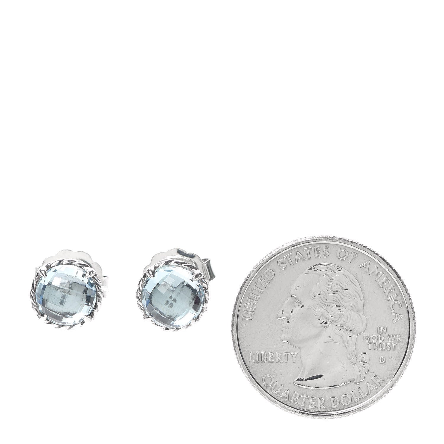 David Yurman Sterling Silver Blue Topaz 10mm Chatelaine Earrings 2 of 4