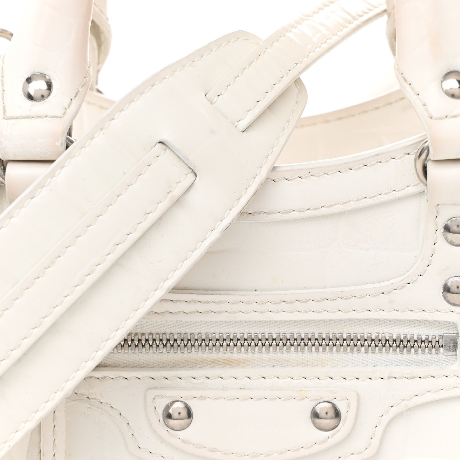 Balenciaga Semi Shiny Calfskin Crocodile Embossed Neo Classic Silver Hardware Mini City White 7 of 22
