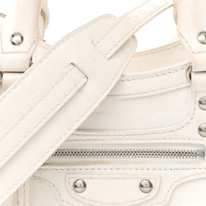 Balenciaga Semi Shiny Calfskin Crocodile Embossed Neo Classic Silver Hardware Mini City White 7 of 22