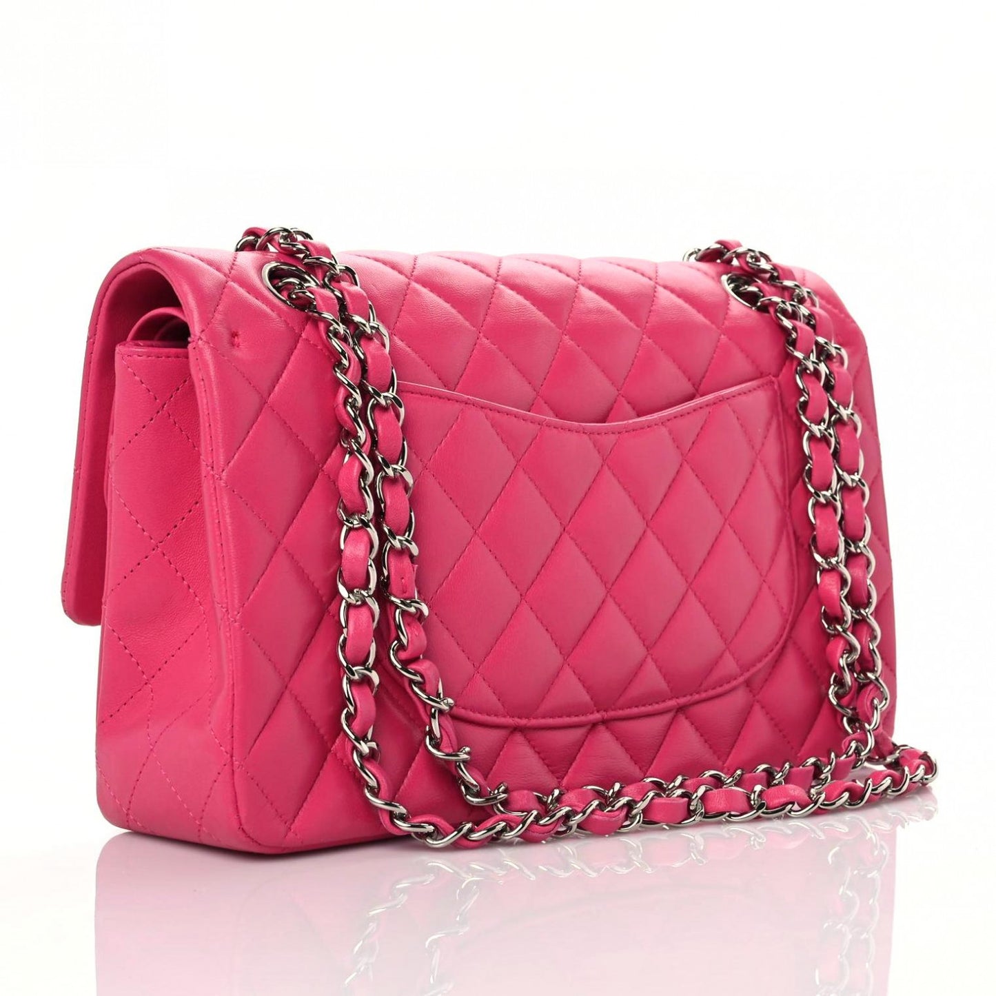 Lambskin Quilted Medium Double Flap Dark Pink