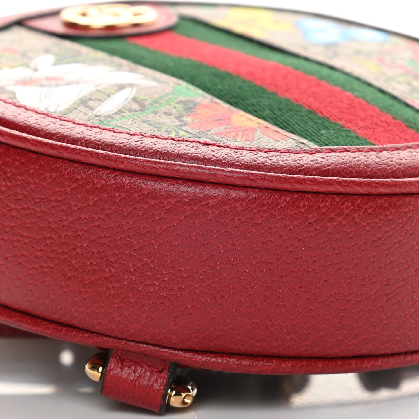 GG Supreme Monogram Web Flora Mini Ophidia Round Backpack Red