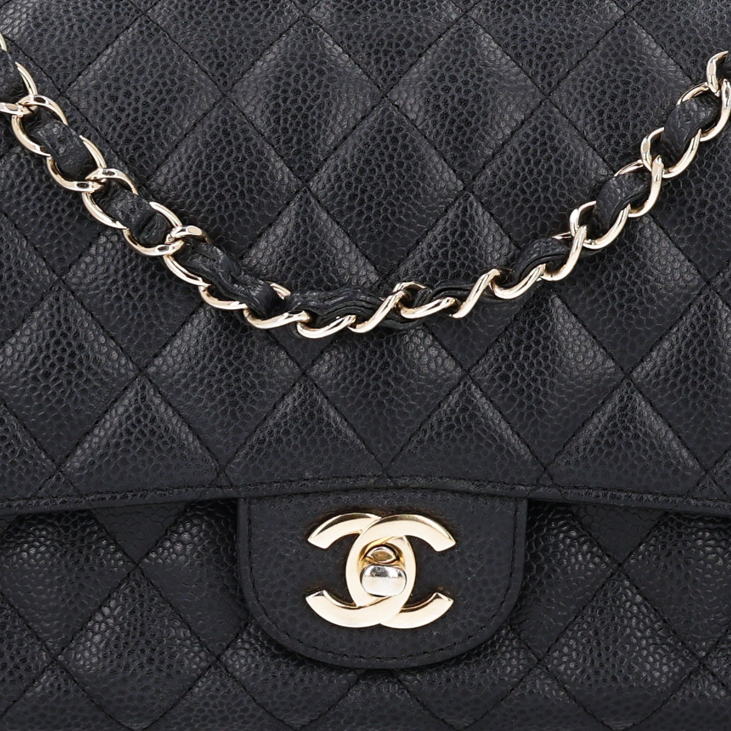 Caviar Quilted Medium Double Flap Black