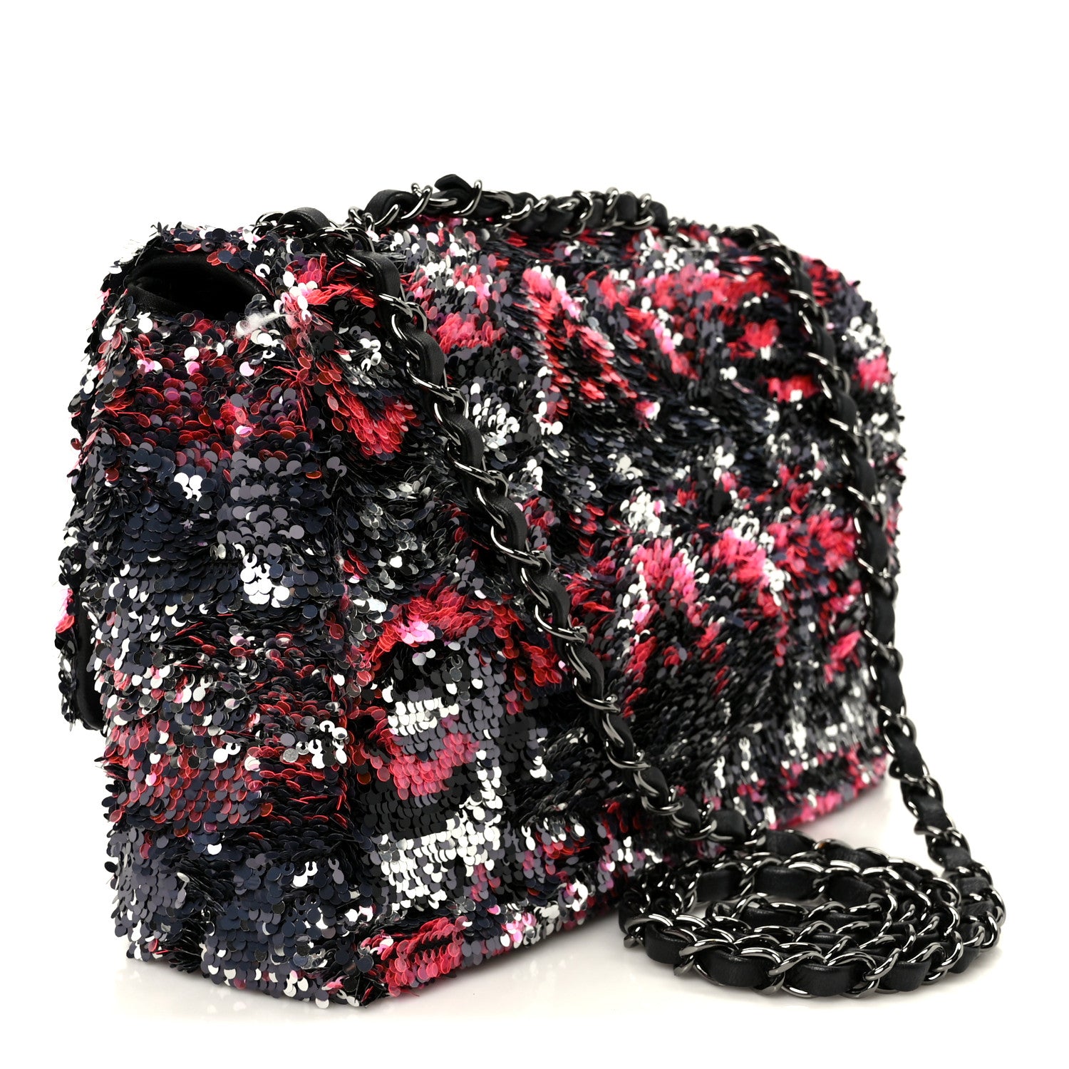 Chanel Sequin Logo Single Flap Pink Silver Black 3 of 11