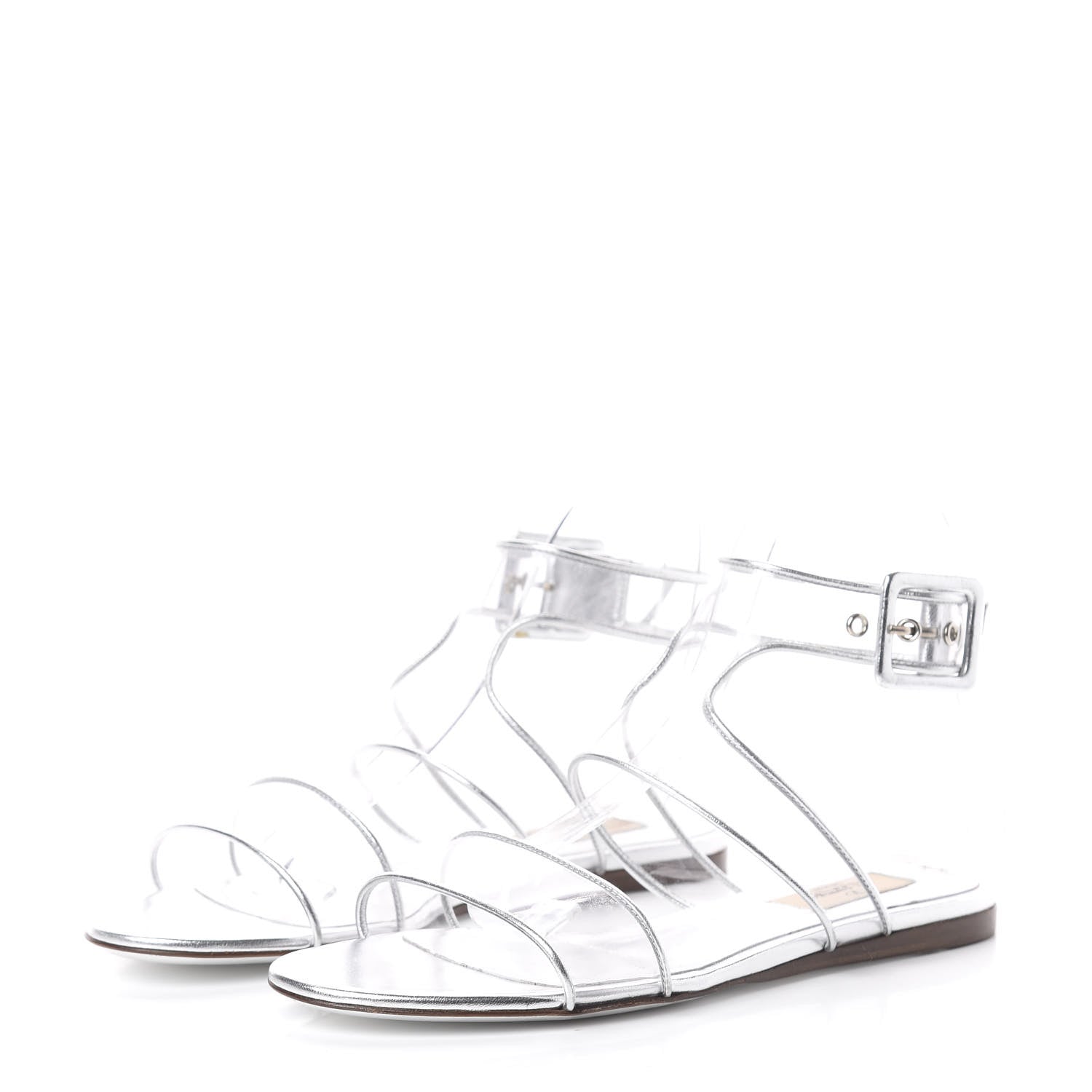 Valentino Garavani Metallic Goatskin PVC Moonwalk Flat Sandals 37.5 Silver 3 of 7