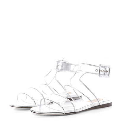 Valentino Garavani Metallic Goatskin PVC Moonwalk Flat Sandals 37.5 Silver 3 of 7