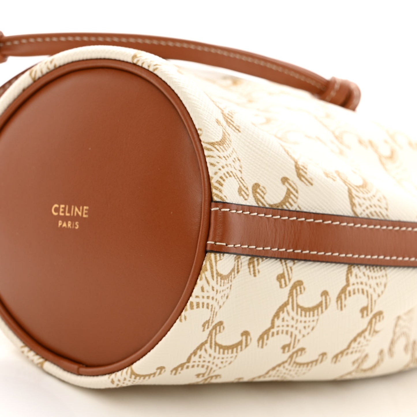 Triomphe Canvas Calfskin Micro Drawstring Bucket Bag White Tan