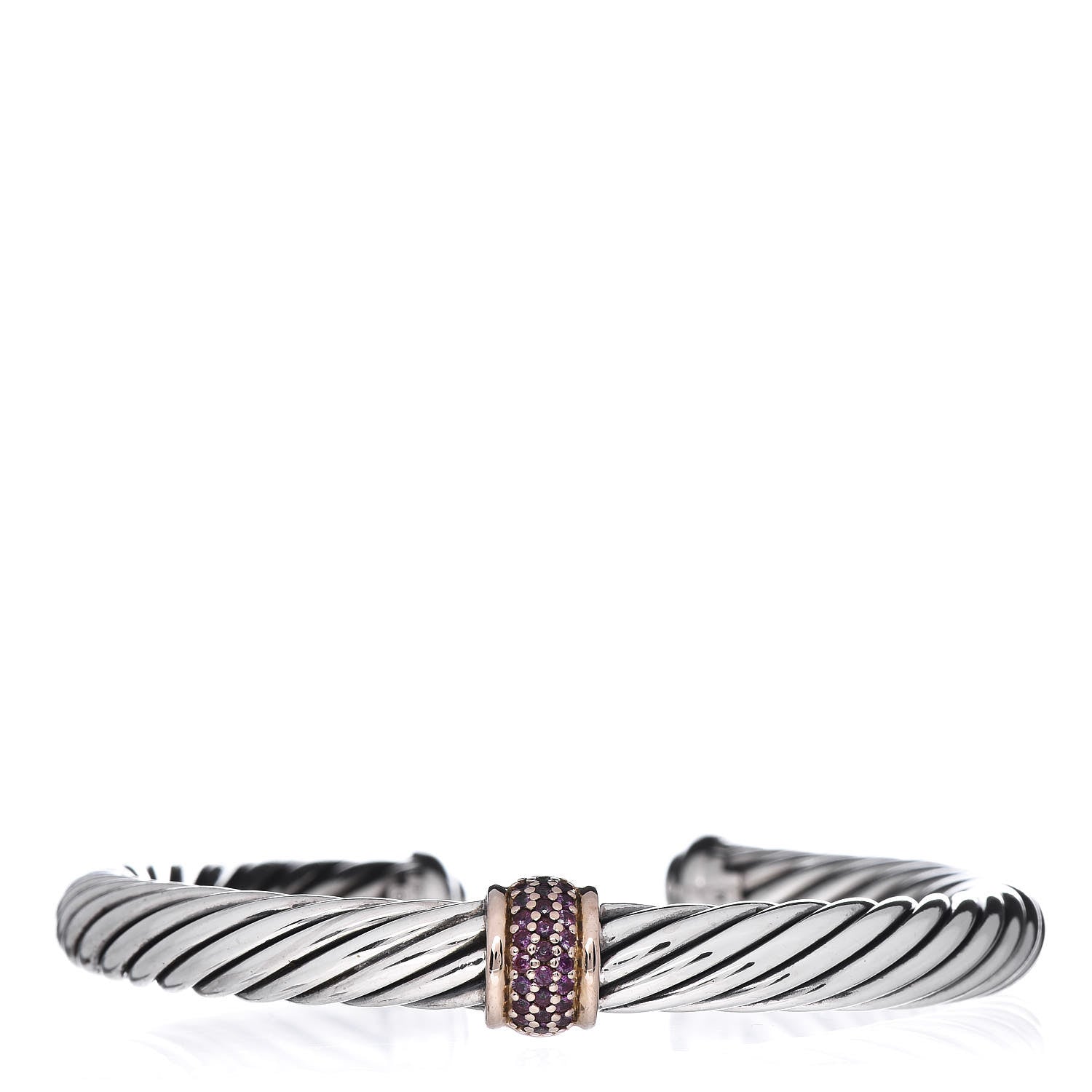 David Yurman Sterling Silver 18K Rose Gold Pink Sapphire 7mm Cable Classics Single Station Bracelet 1 of 4