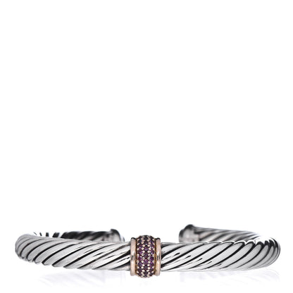 David Yurman Sterling Silver 18K Rose Gold Pink Sapphire 7mm Cable Classics Single Station Bracelet 1 of 4