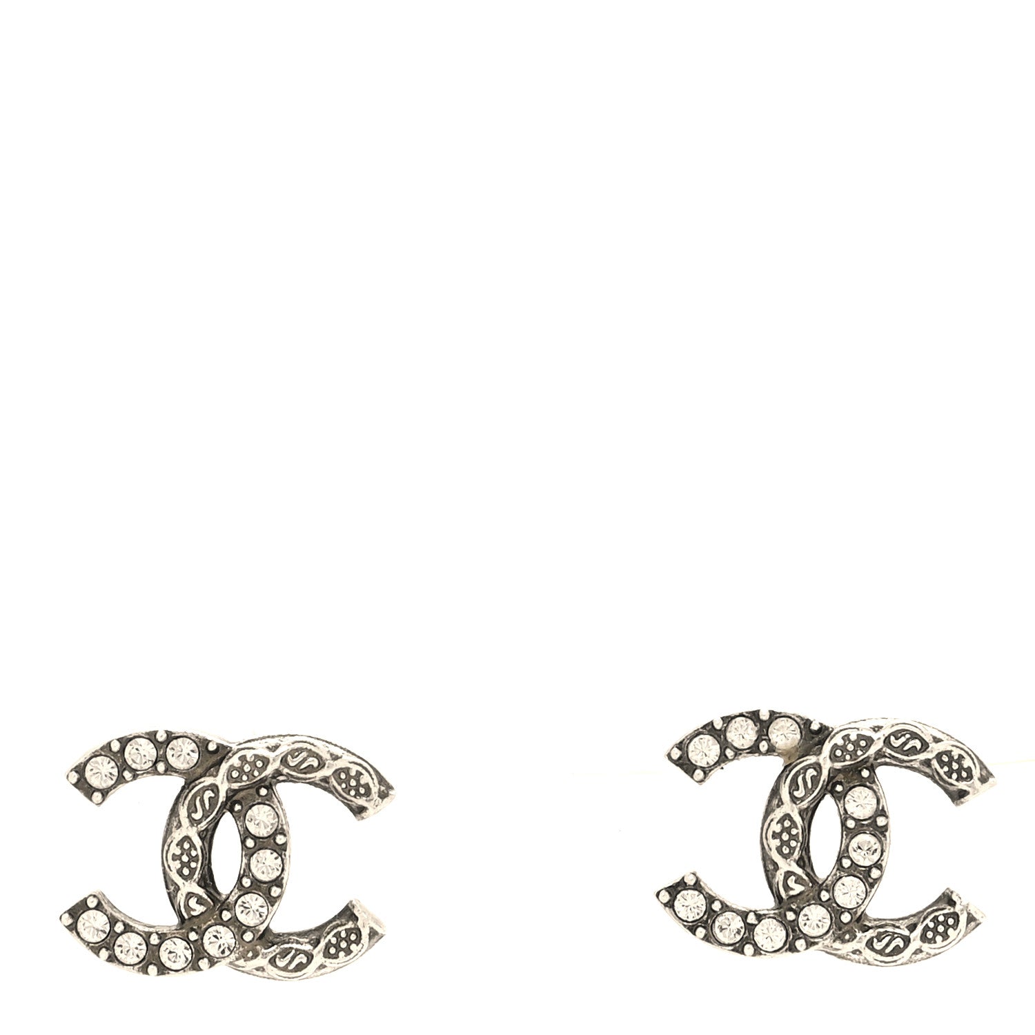 Chanel Metal Crystal CC Earrings Silver 1 of 5