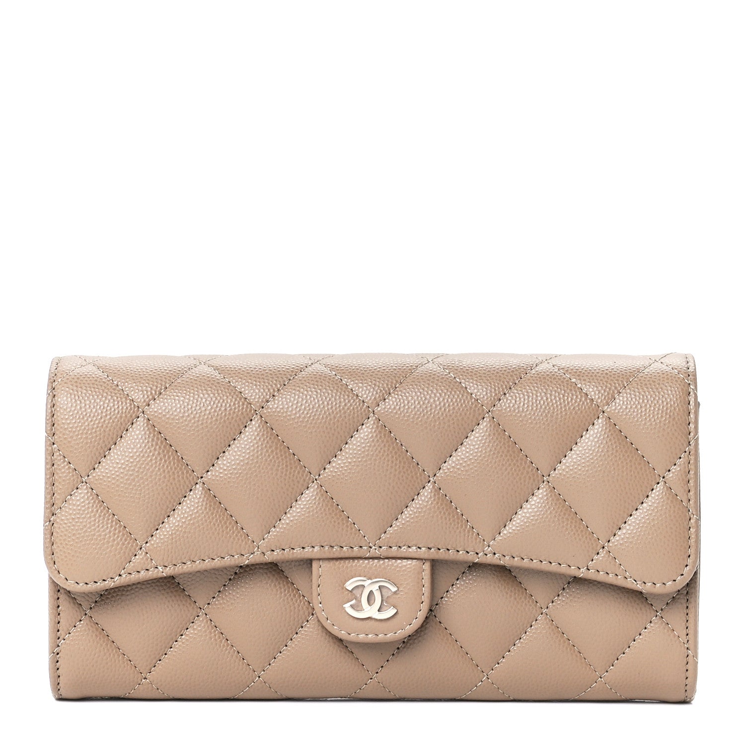 Chanel Caviar Quilted Large Gusset Flap Wallet Beige 1 of 12