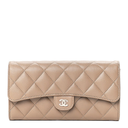 Chanel Caviar Quilted Large Gusset Flap Wallet Beige 1 of 12