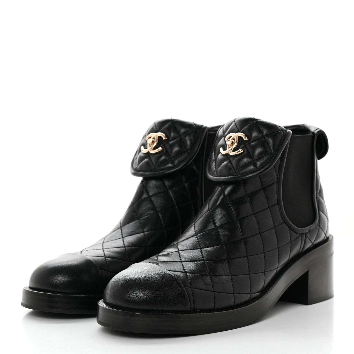 Chanel Lambskin Quilted Cap Toe CC Turnlock Booties 40 Black 3 of 9