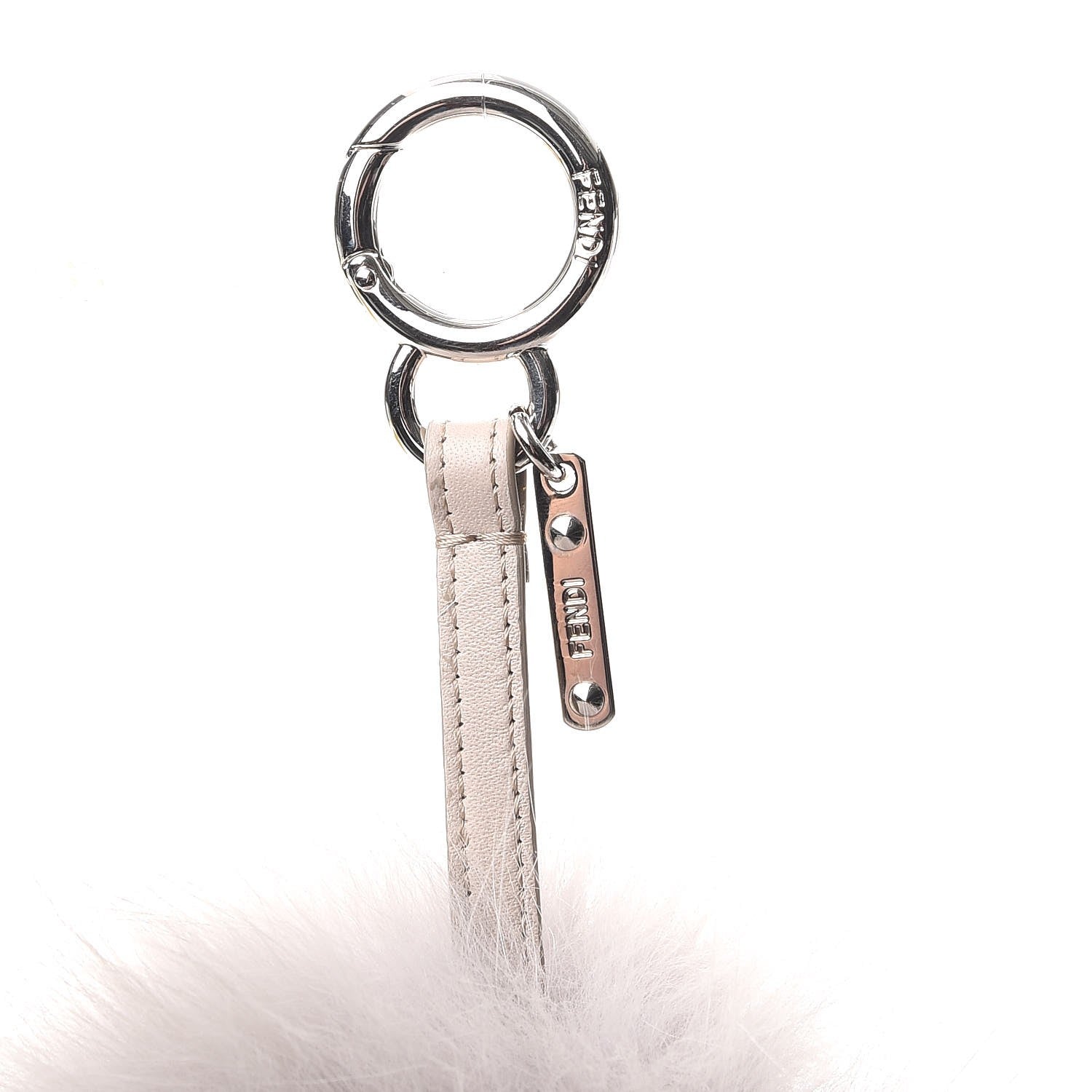 Fendi Fox Fur Vitello Elite Pom Pom Bag Charm Grigio Perla 3 of 5