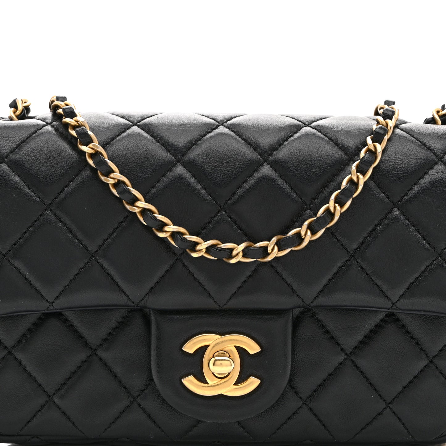 Lambskin Quilted Mini Rectangular Pearl Crush Flap Black