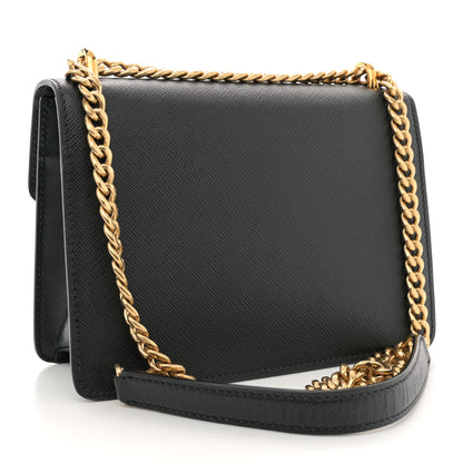 Prada Saffiano Soft Calfskin Metal Triangle Logo Envelope Chain Shoulder Bag Black 3 of 11