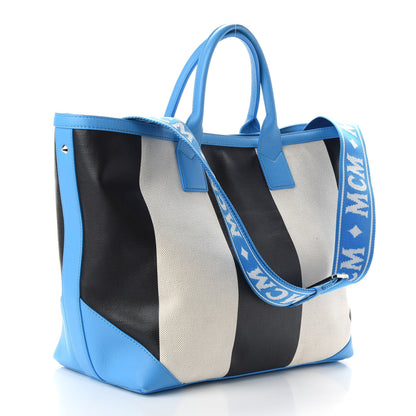 MCM Canvas Stripe Ilse Medium Shopper Tote Blue Cobalt 3 of 9