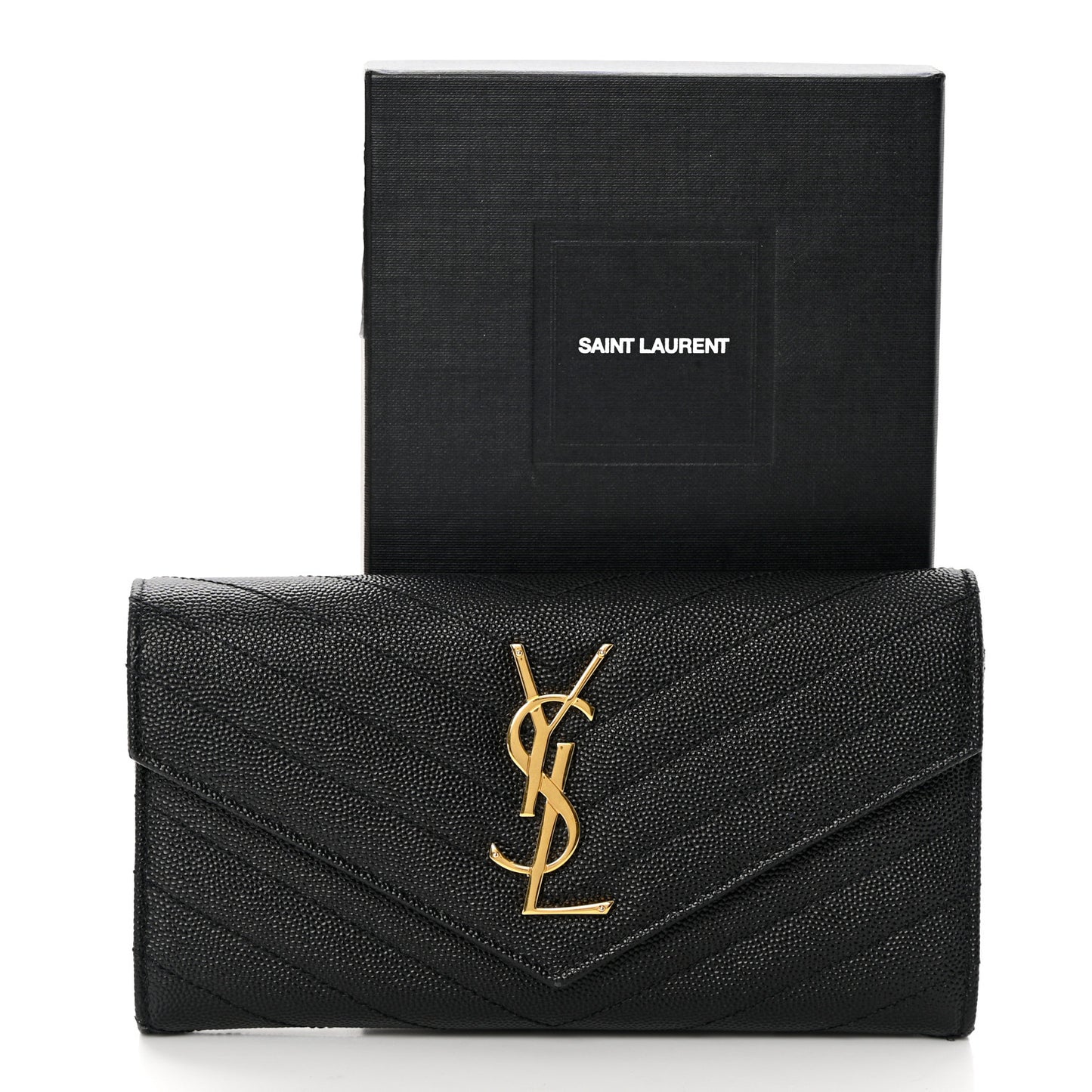 Grain De Poudre Matelasse Chevron Monogram Flap Wallet Black
