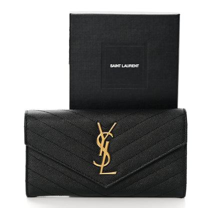 Saint Laurent Grain De Poudre Matelasse Chevron Monogram Flap Wallet Black 11 of 11