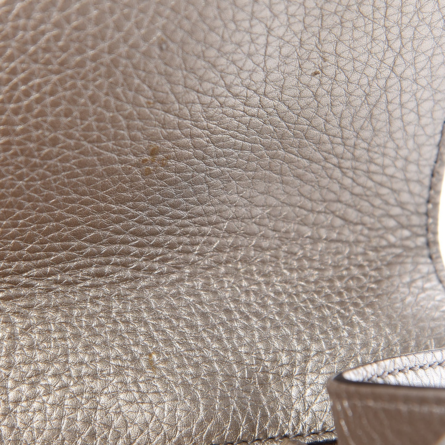 Metallic Pebbled Calfskin Medium Soho Clutch Golden Beige