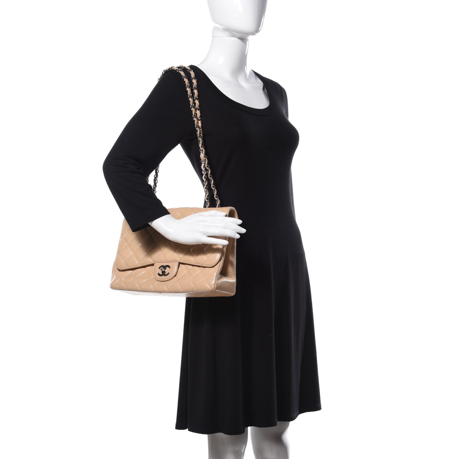 Chanel Caviar Quilted Jumbo Single Flap Beige 2 of 10