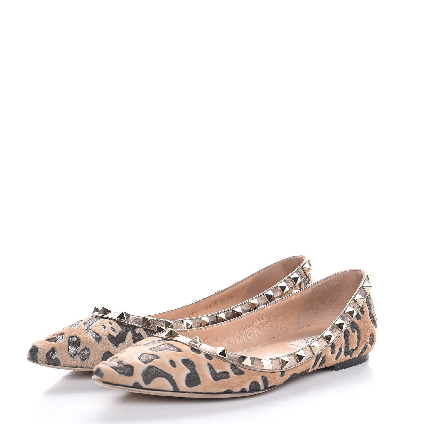 Calf Hair Leopard Print Rockstud Ballerina Flats 38 Fucile Al Campion