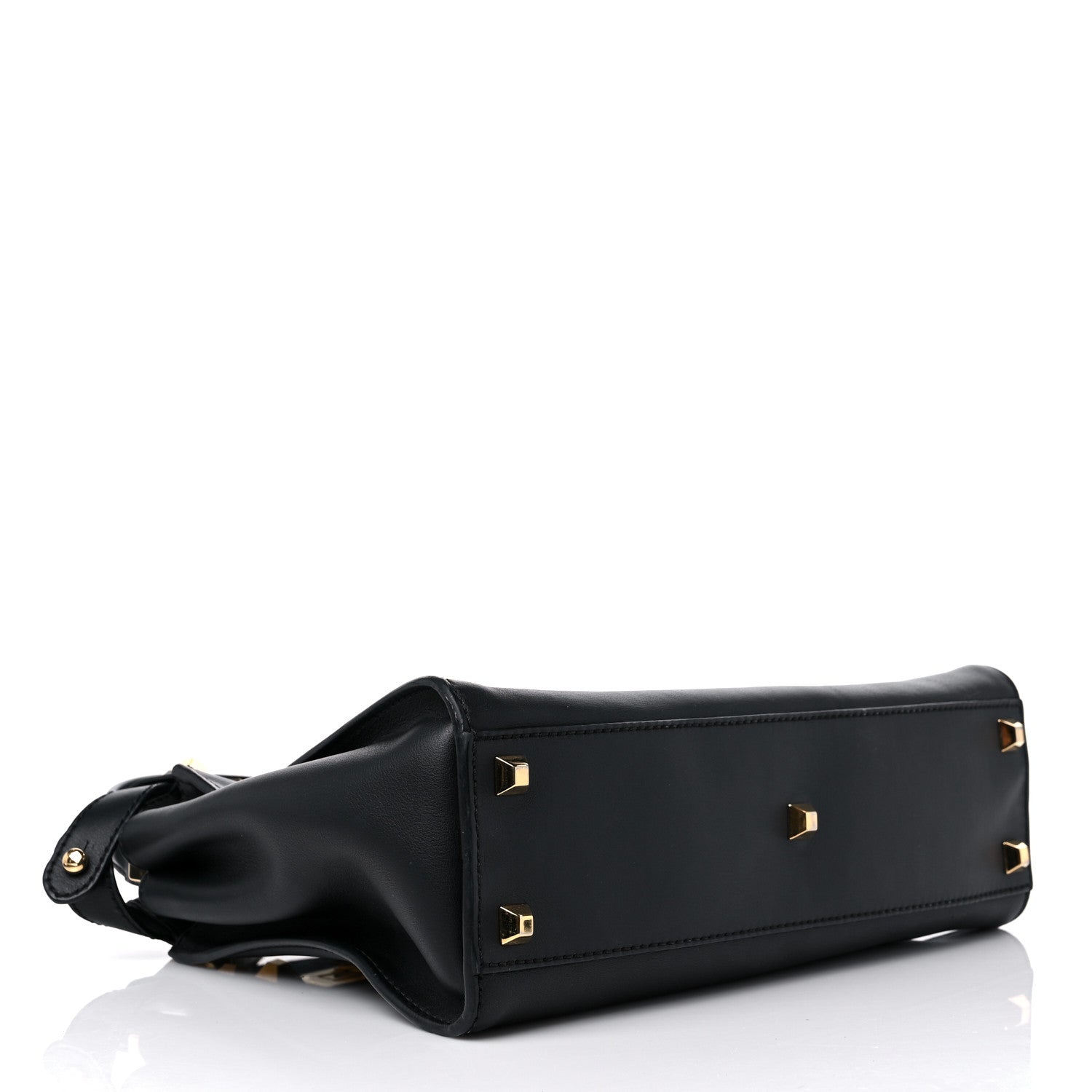 Fendi Vitello Seta Gold Studded Medium Peekaboo Iconic Satchel Black 4 of 17