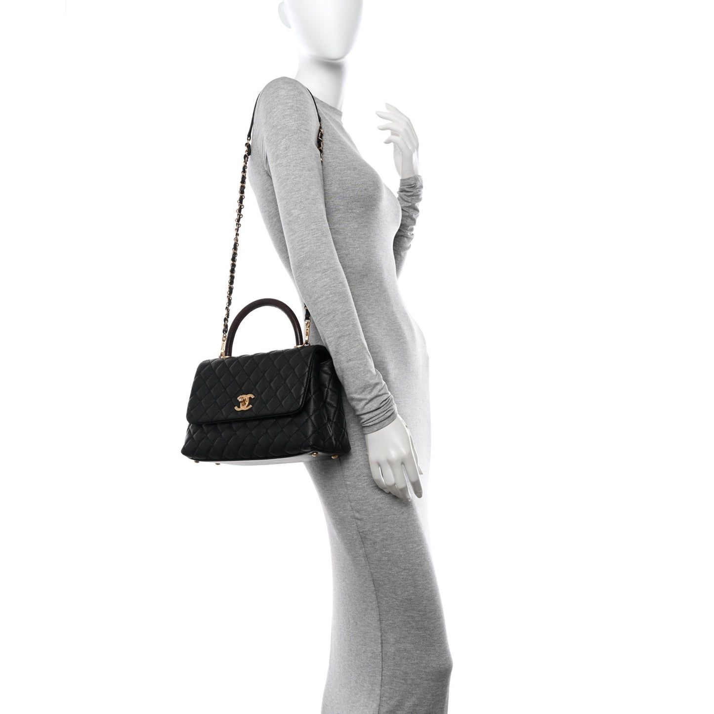 Caviar Lizard Quilted Small Coco Handle Flap Black