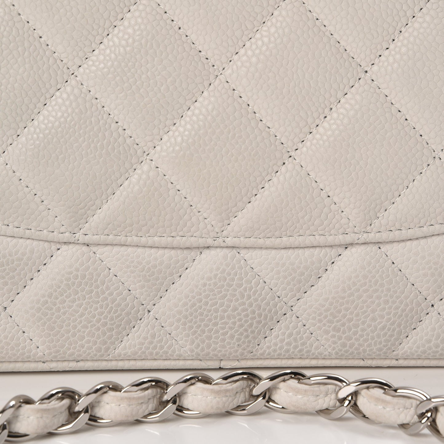 Iridescent Caviar Quilted Jumbo Double Flap White