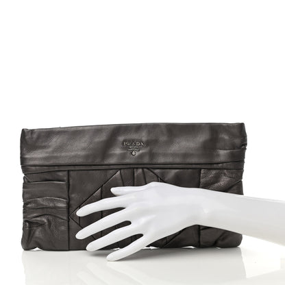 Prada Royal Calf Pleated Clutch Grafite Mordore 2 of 6
