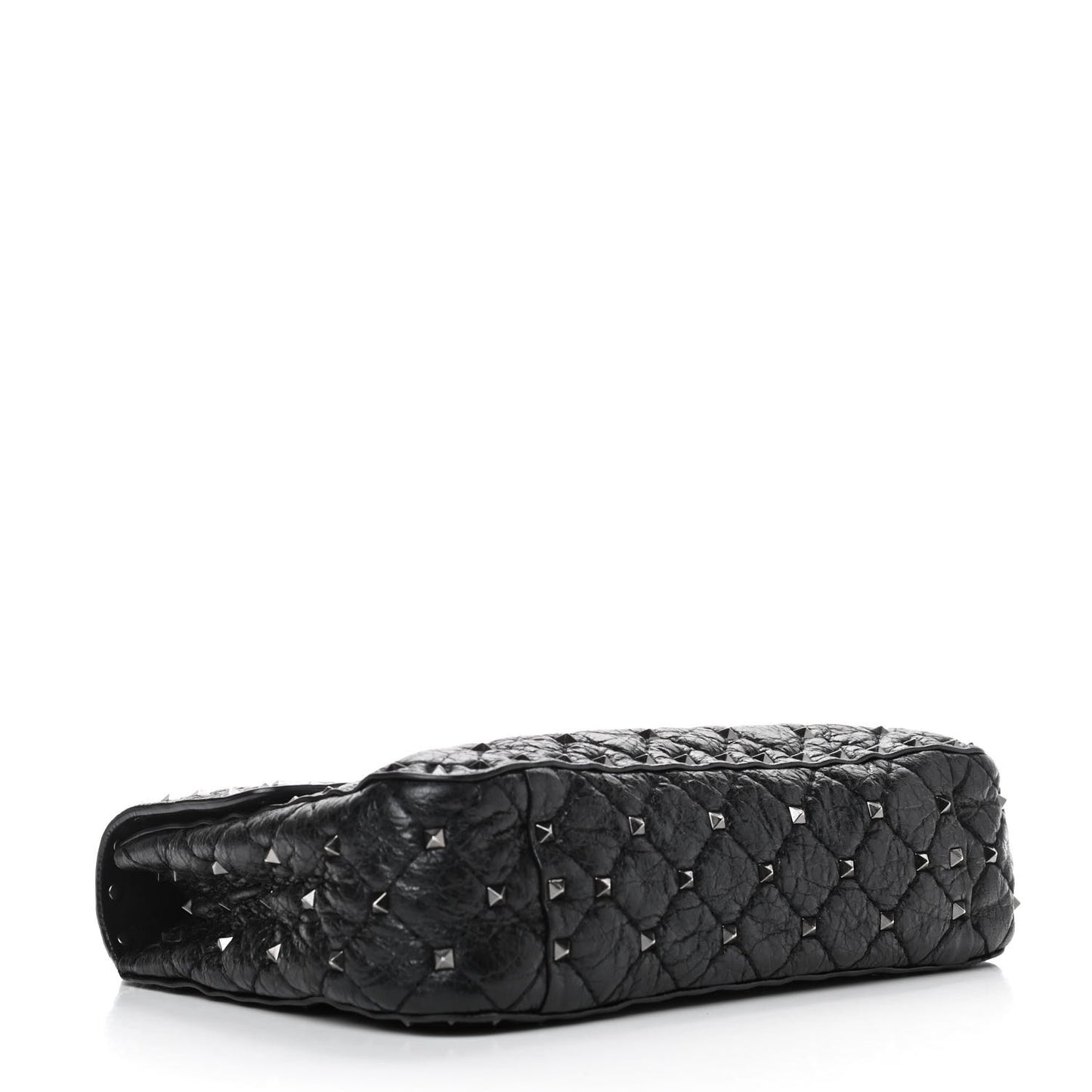 Craquele Nappa Medium Rockstud Spike Shoulder Bag Black