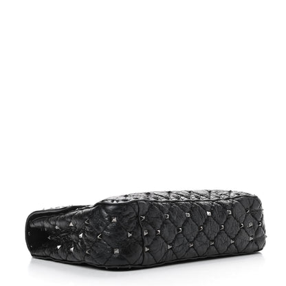 Valentino Garavani Craquele Nappa Medium Rockstud Spike Shoulder Bag Black 3 of 5
