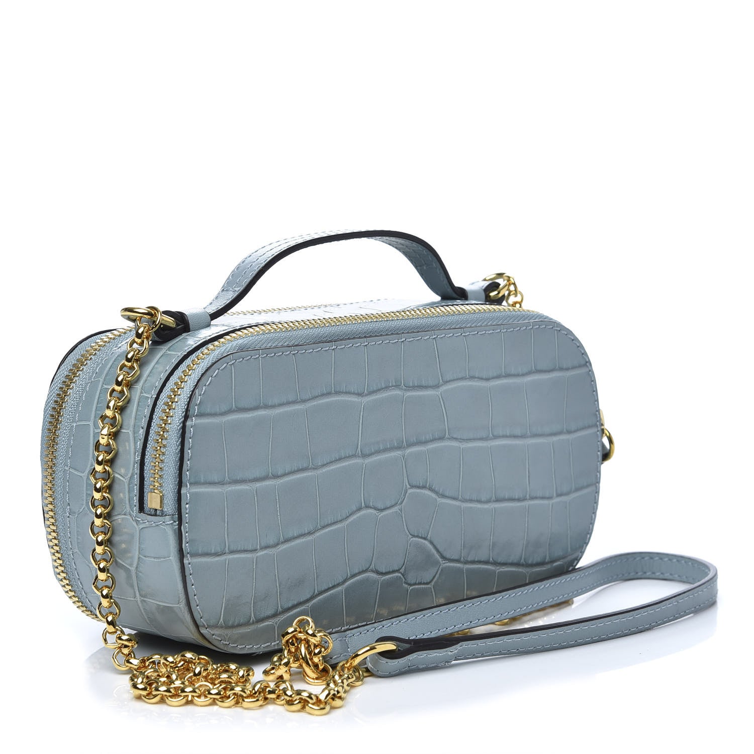 Chloe Calfskin Crocodile Embossed Mini C Vanity Bag Faded Blue 3 of 9