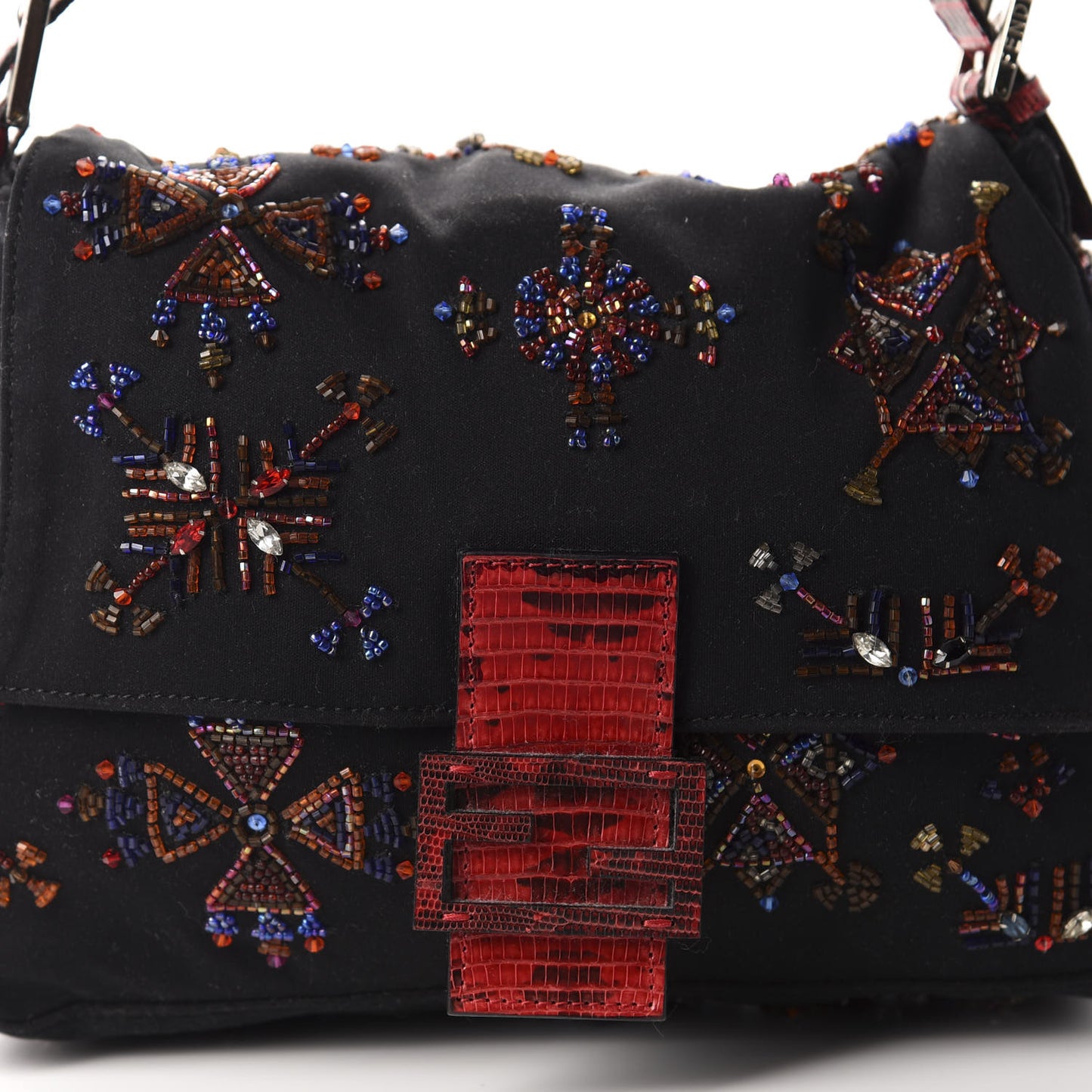 Neoprene Beaded Lizard Mama Baguette Black Red