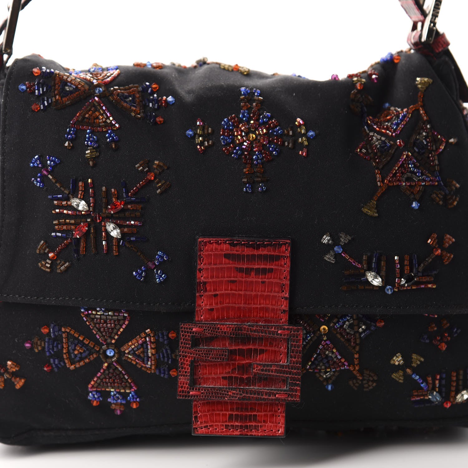Fendi Neoprene Beaded Lizard Mama Baguette Black Red 10 of 10