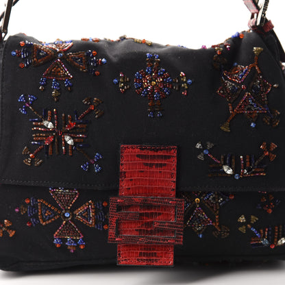Fendi Neoprene Beaded Lizard Mama Baguette Black Red 10 of 10