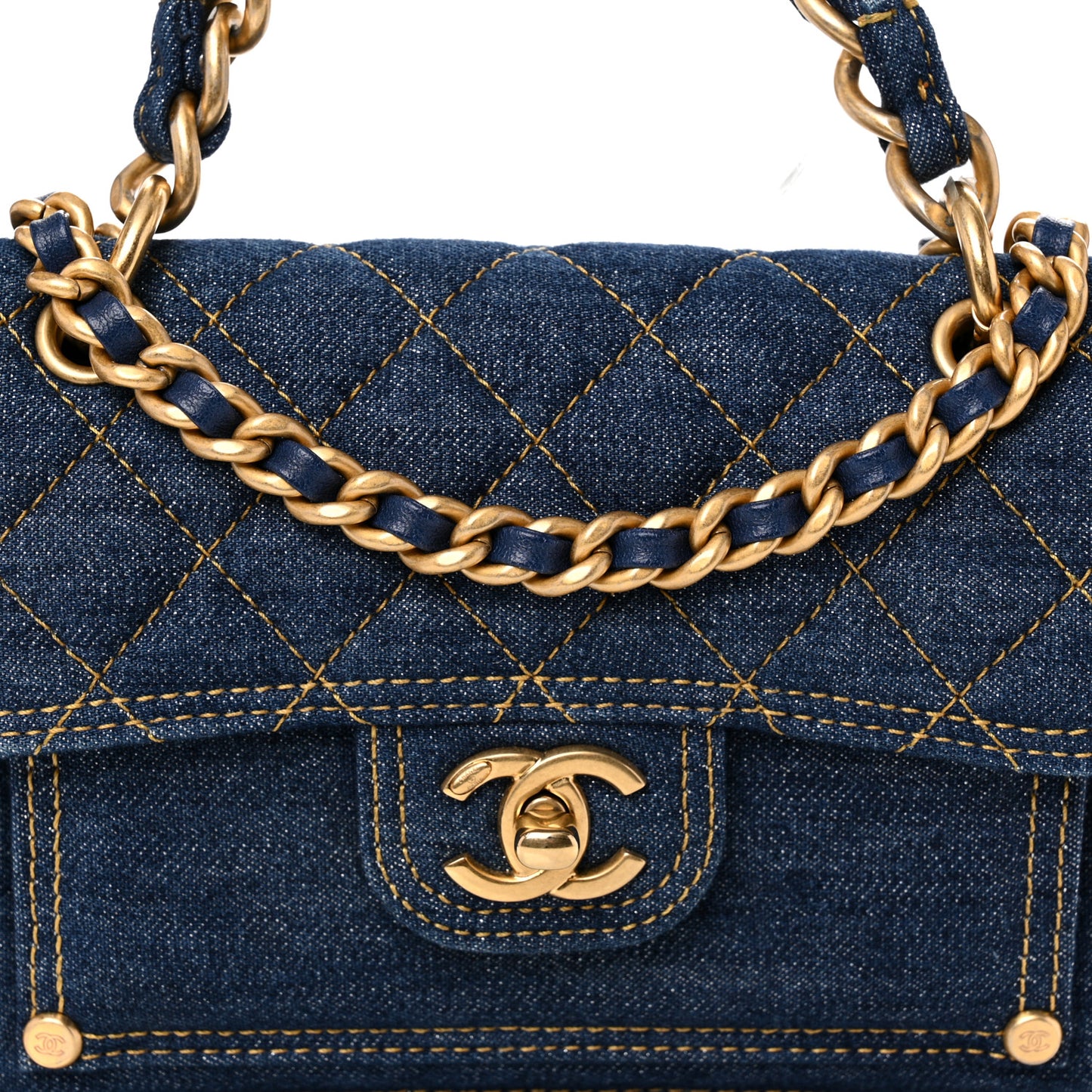Denim Quilted Double You Mini Flap Blue