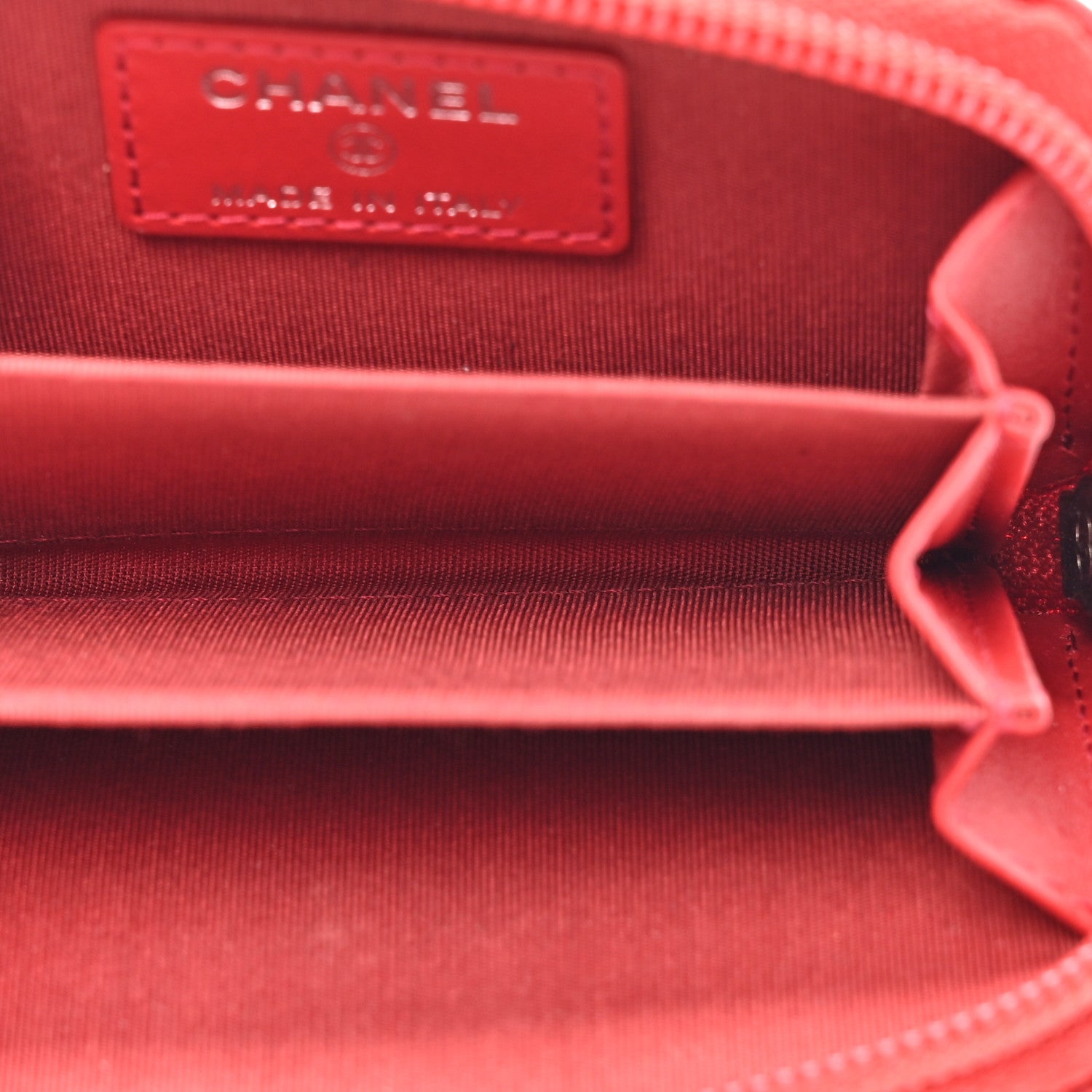 Chanel Caviar Quilted Boy Zip Around Coin Purse Wallet Red 5 of 9